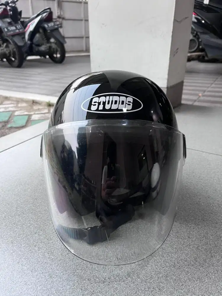 Helm Studds Vintage - Half Face (Hitam / Black Glossy) Size XL - Mulus