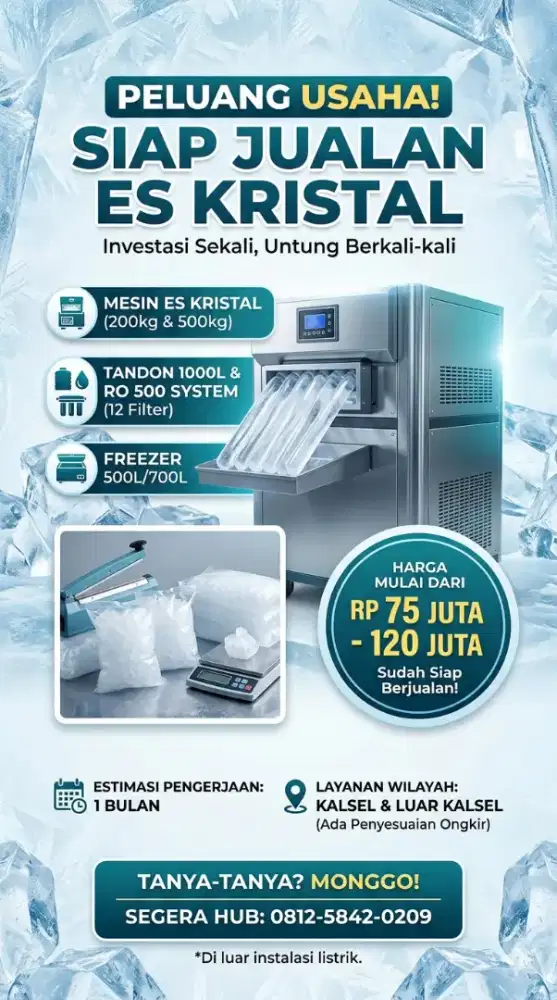 Mesin Produksi Es Kristal kapasitas 200 Kg dan 500 Kg