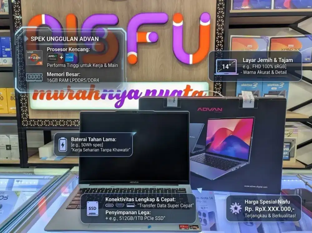 Ready Laptop Advan mulai 3jutaan