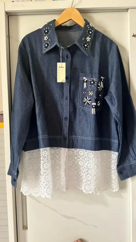 Atasan Denim mix lace Fixpose