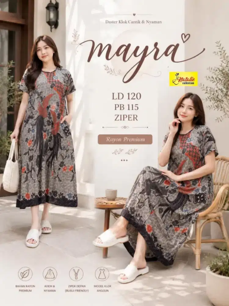 Rp100.000,-

DASTER BATIK
LD 120 PB 115

Rayon Premium
Zipper Busui
