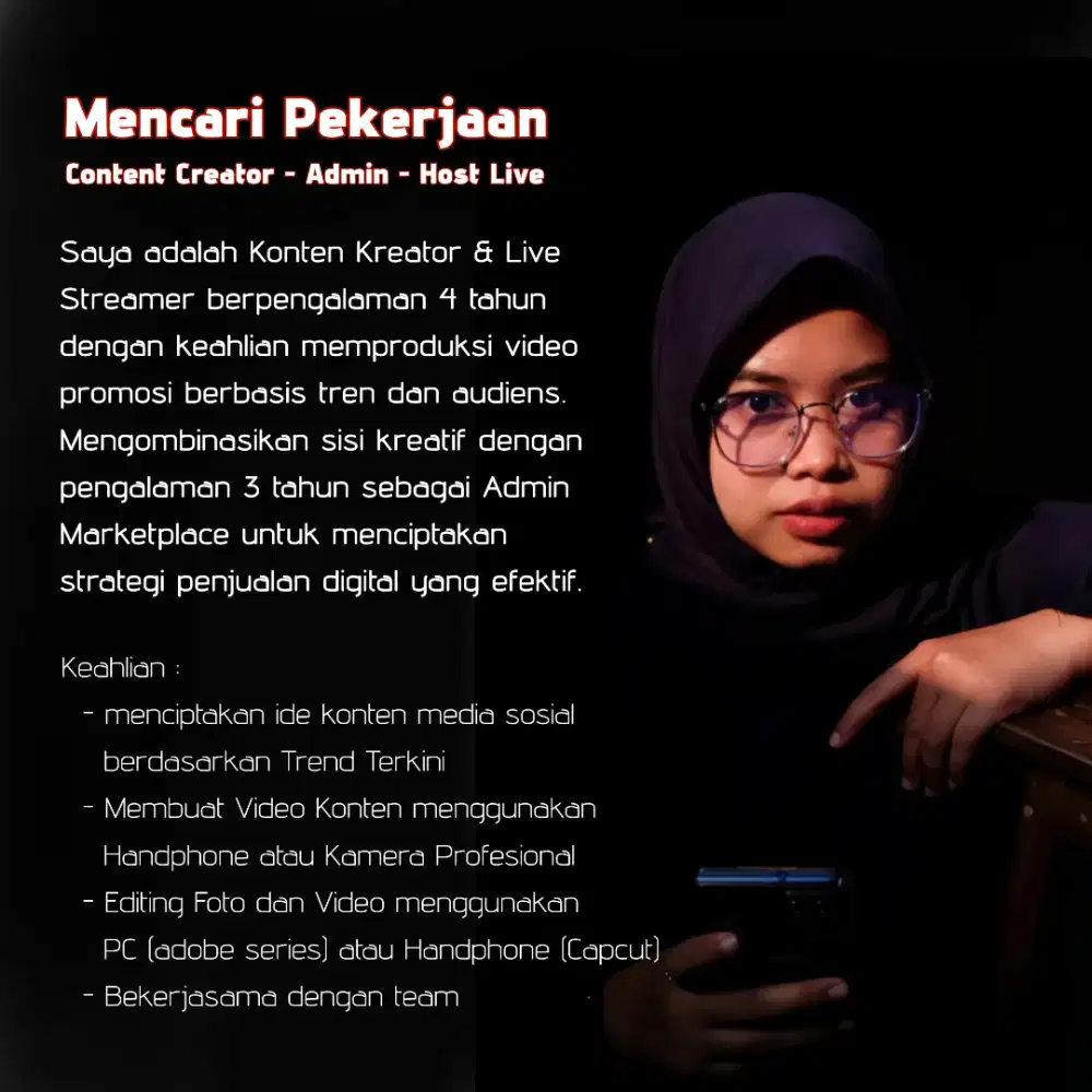 Mencari Pekerjaan Konten Kreator - Admin - Host Live