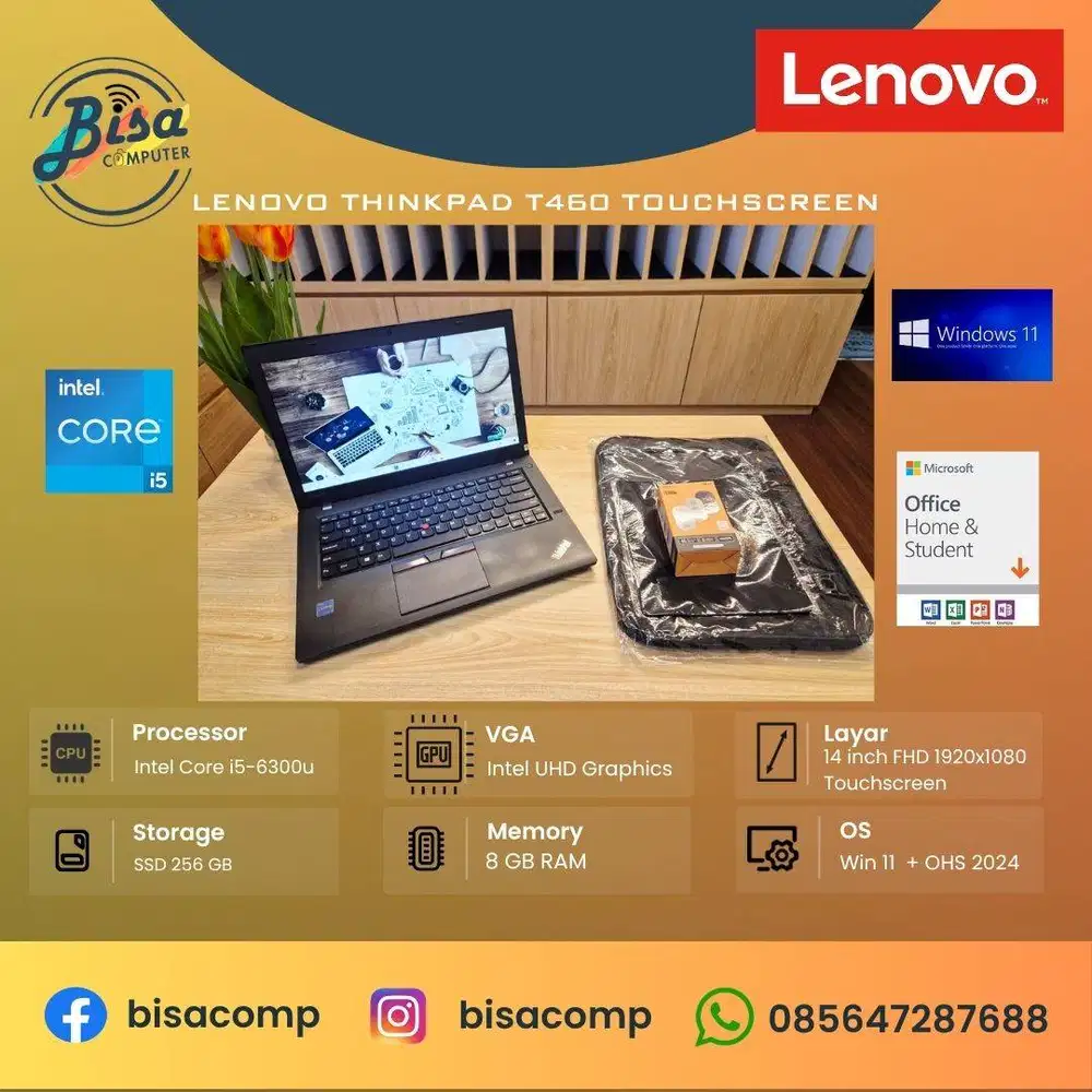Lenovo Thinkpad T460 Core i5 6th Gen SSD 256gb Ram 8gb 14inchFHD TS