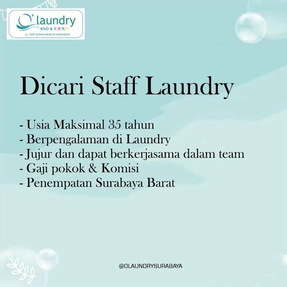 Dicari Staff Laundry