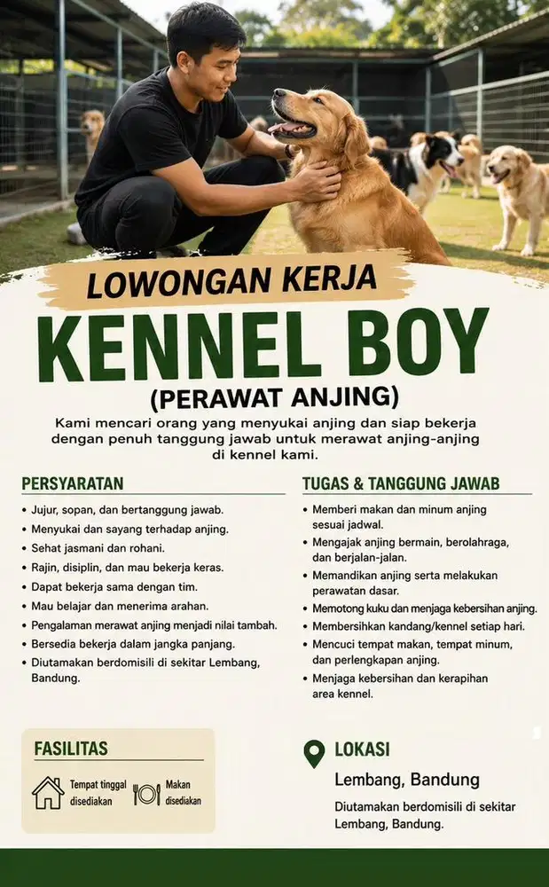 LOWONGAN KERJA – KENNEL BOY BANDUNG LEMBANG