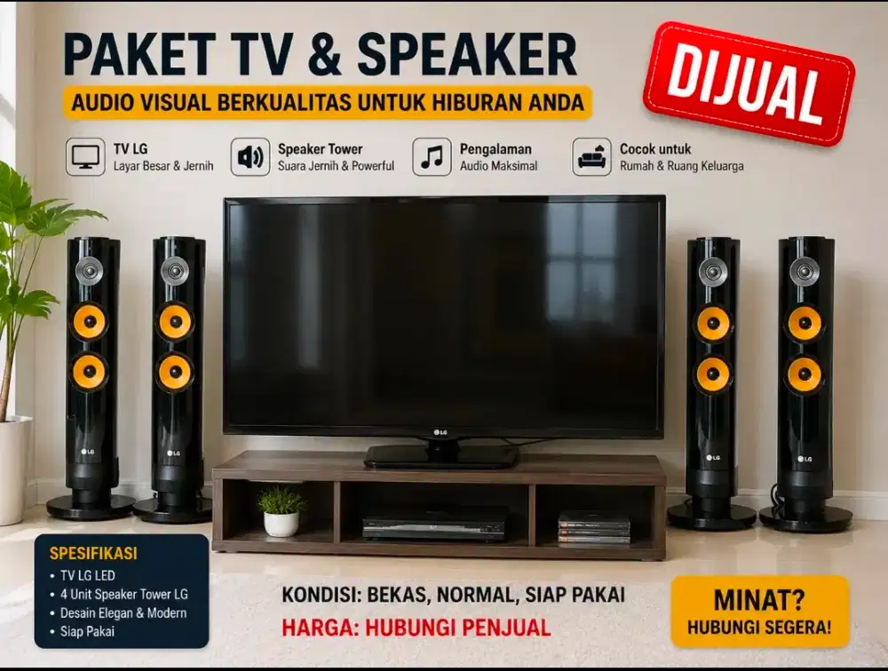 TV LG LED + 4 Speaker Tower LG Original Paket Home Entertainment