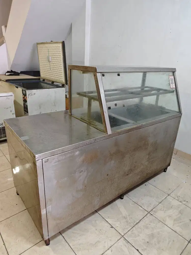 Meja Etalase Bain Marie Stainless Steel Bekas - Penghangat Makanan Kom