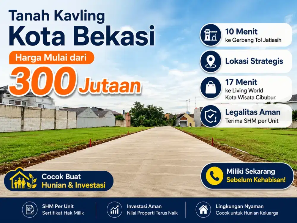 Tanah Kavling Perumahan, Dekat Pintu Tol Jatiasih, Terima SHM per Unit