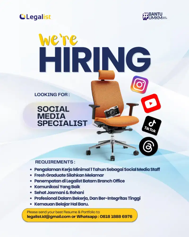Di butuhkan social media specialist