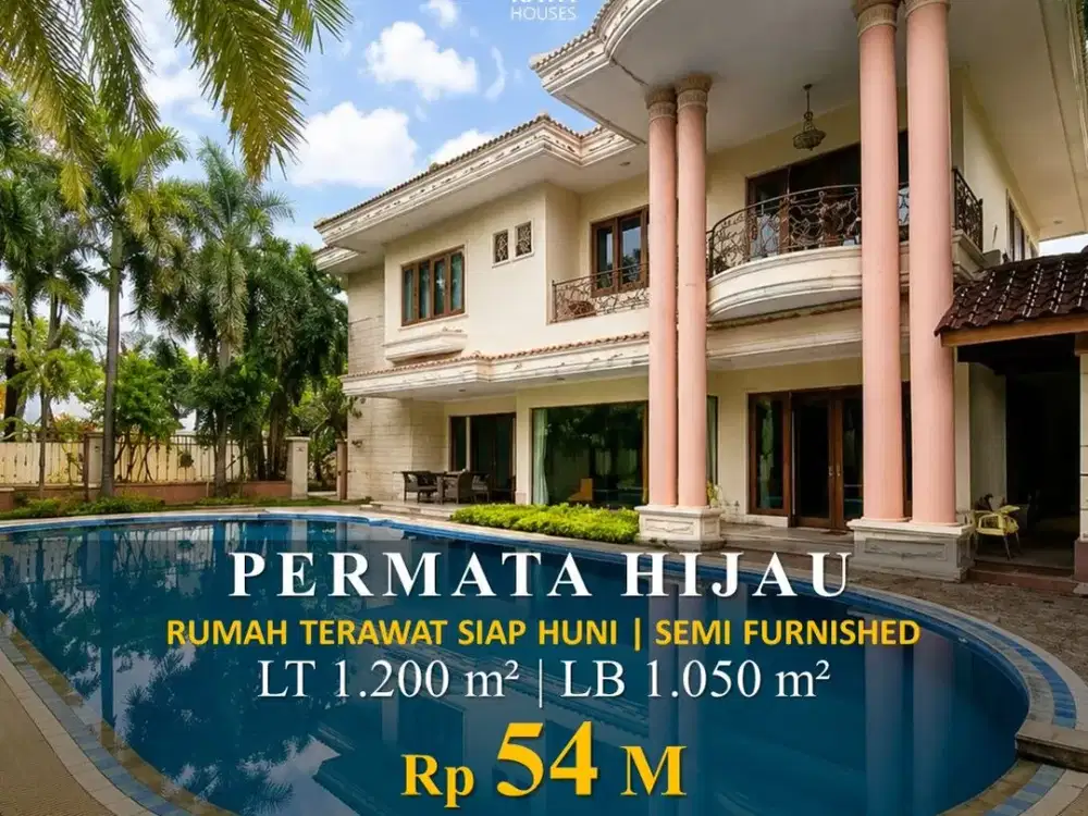 Permata Hijau 1200m² 2Lt Kolam Renang Semi Furnish, 54M Nego