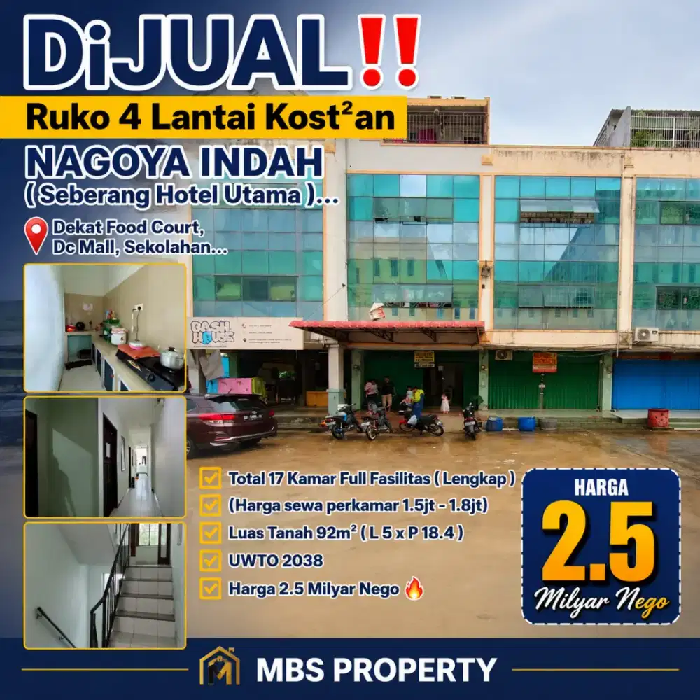 DiJUAL
Ruko 4 Lantai Kost²an NAGOYA INDAH ( Seberang Hotel Utama