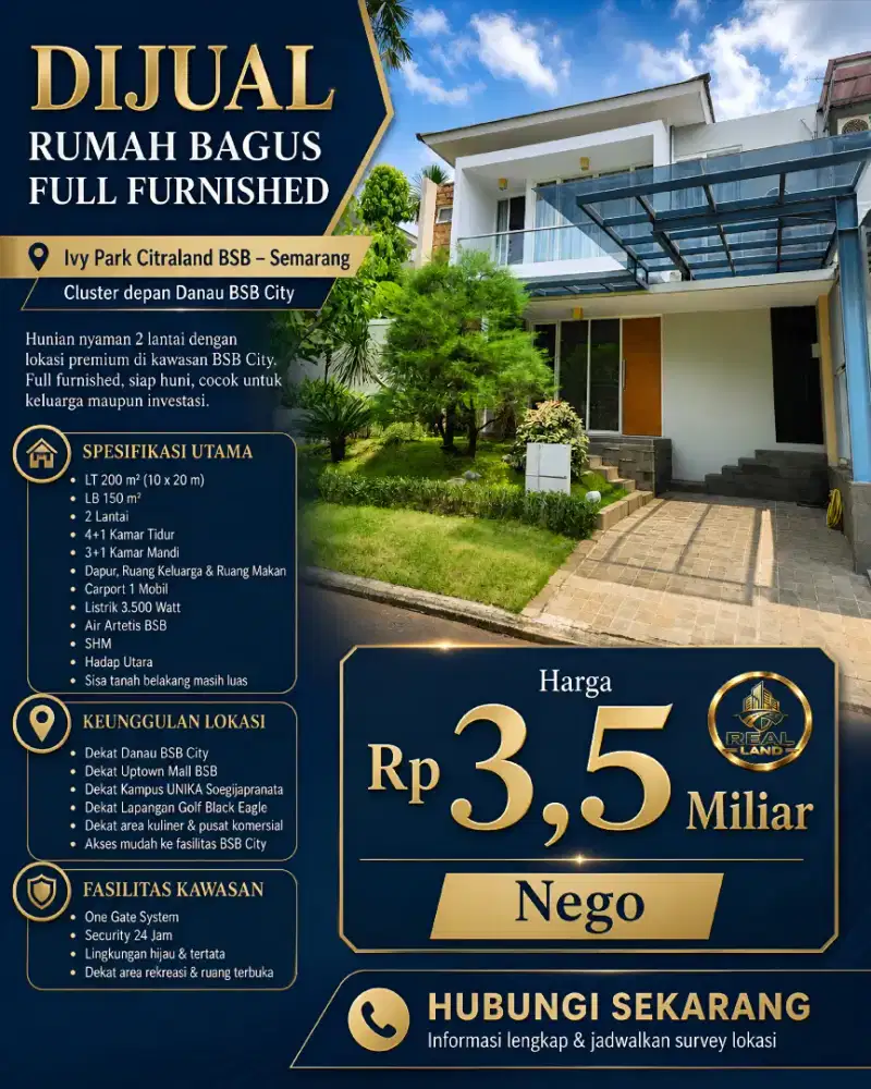 Rumah dijual Cluster IVY PARK CITRALAND BSB SEMARANG