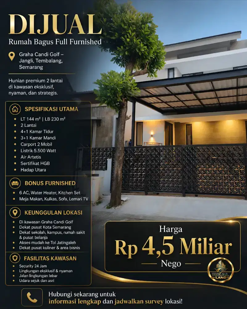 Rumah Mewah Dijual Cluster Graha Candi Golf Semarang