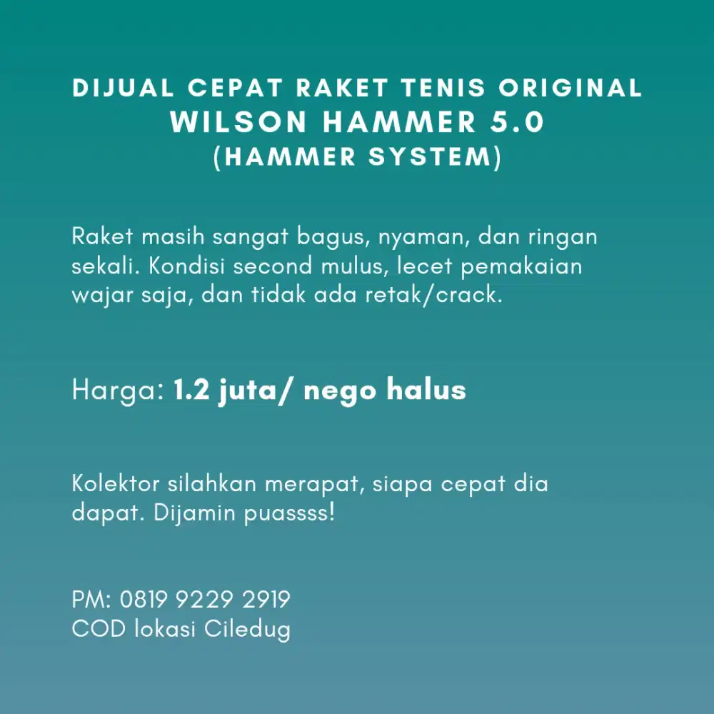 Dijual Cepat Raket Tenis Original WILSON HAMMER 5.0 (Hammer System)