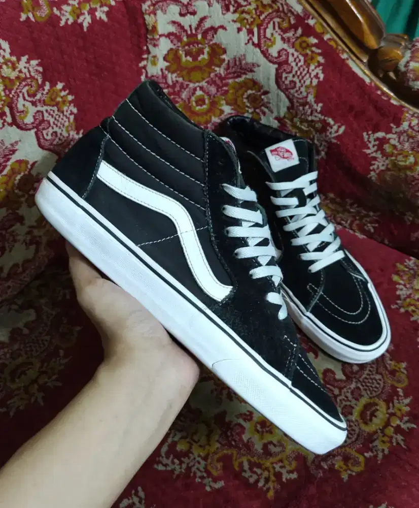 Sepatu Vans Sk8-Hi Original Black White High Size 44