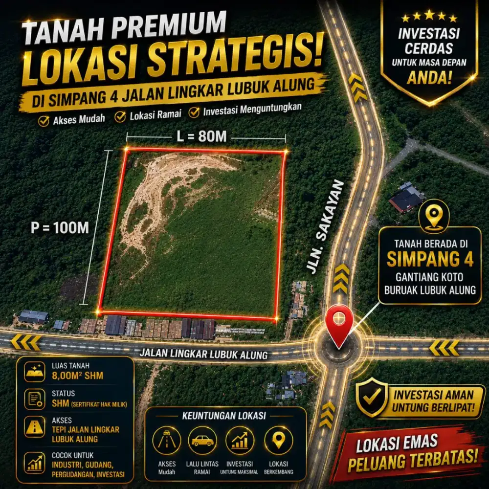 TANAH INDUSTRI SHM 8000 M2 BYPASS LINGKAR LUBUK ALUNG LISTRIK 3P