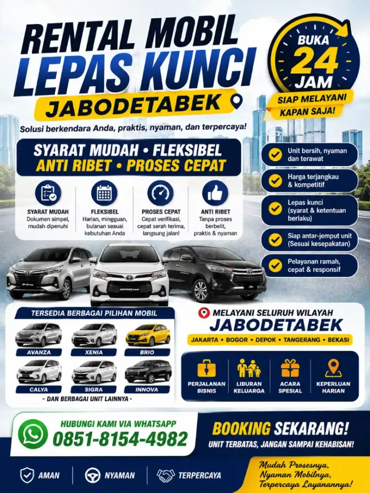Rental mobil murah bisa lepas kunci Buka 24 jam Syarat mudah gak ribet