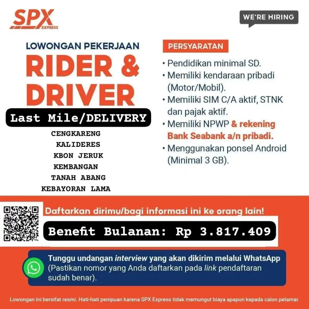 LOKER KURIR DELIVERY (LM) MOTOR SPX EXPRESS JAKARTA!!!
