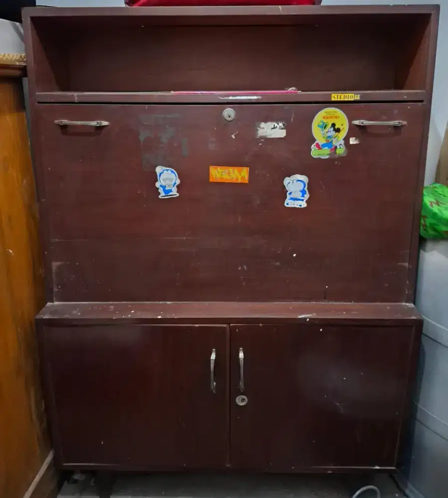 Lemari Meja Belajar / Meja Tulis Lipat Kayu Klasik