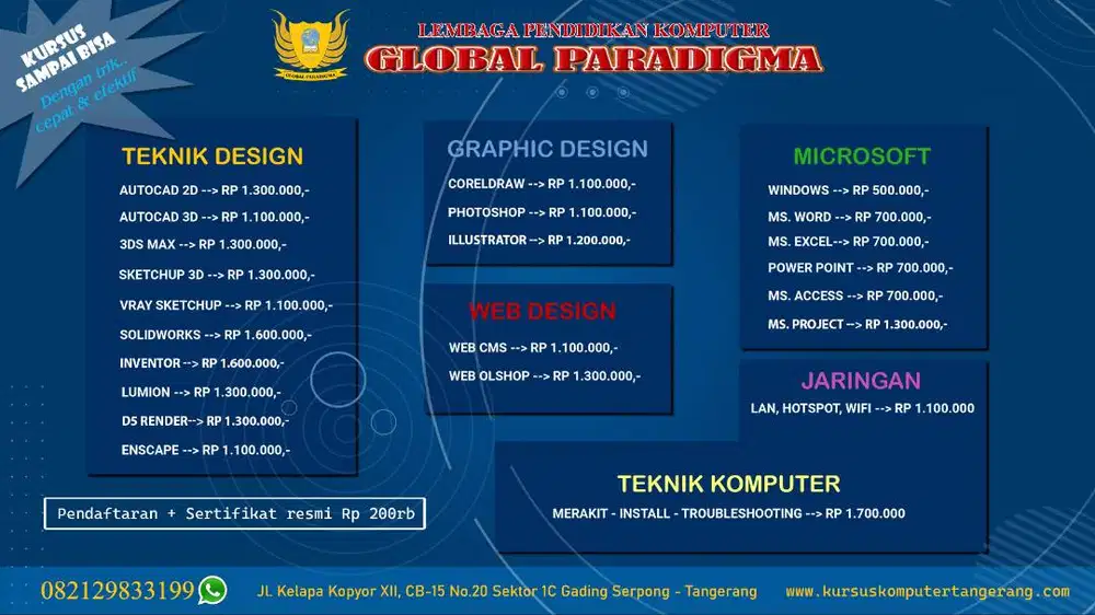 Kursus Komputer Tangerang - Sertifikat Resmi - Mulai Rp 500.000