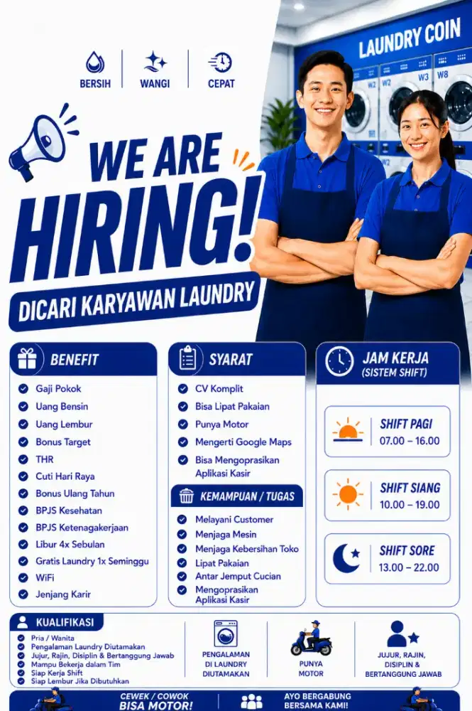 Dicari staff laundry