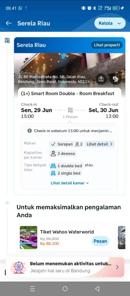 Tiket hotel serela riau 29 juni 2026 dengan sarapan untuk 2 orang