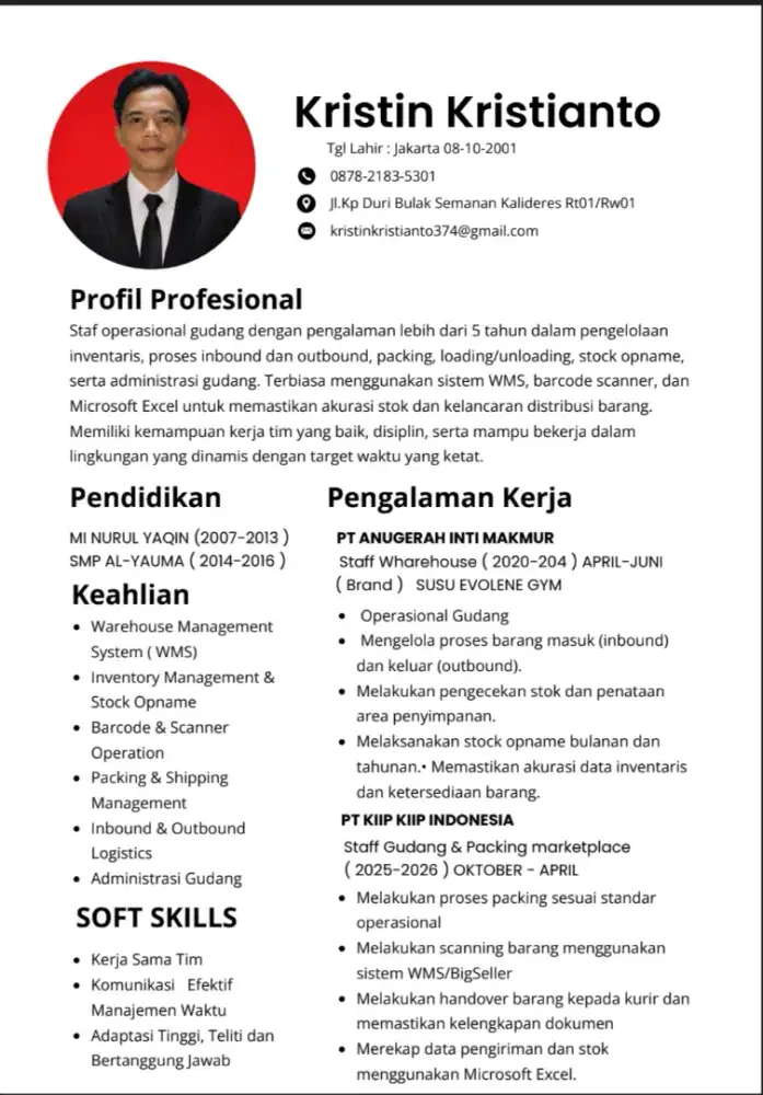 Open To work Pengalaman Wharehouse,Dan Packing