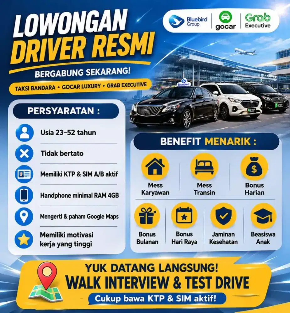 Driver Bandara. Butuh 30 orang
