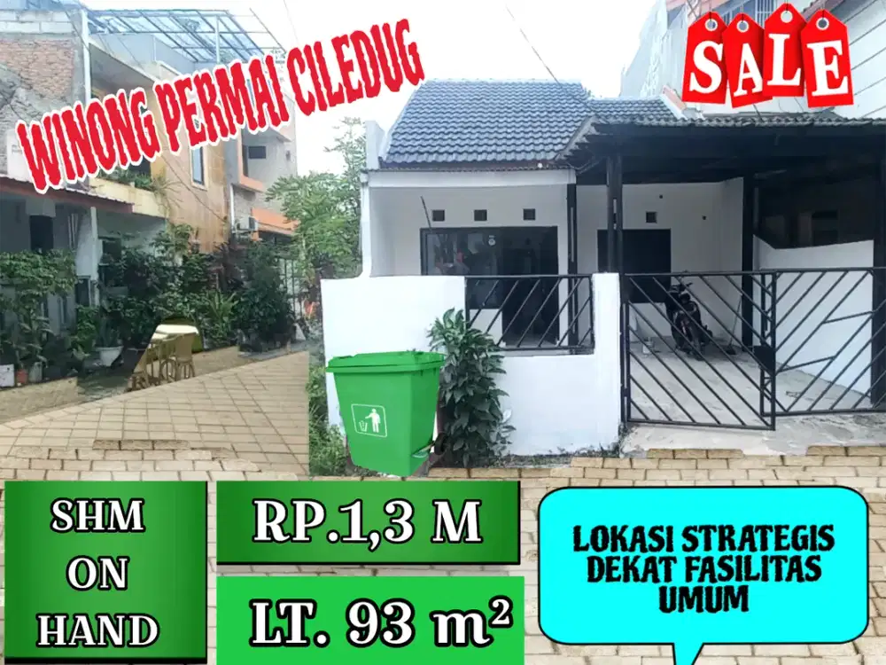 Dijual Rumah Hook Perumhan Winong Permai Ciledug Blok D10, Sertifikat 93 M²
