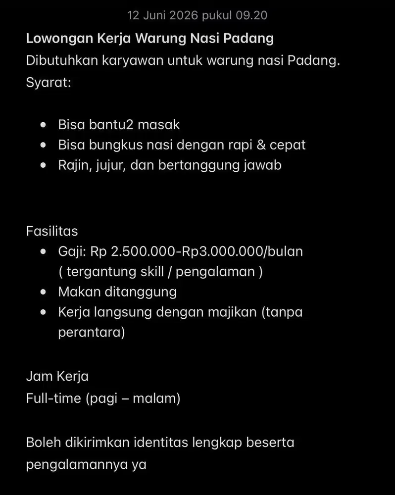 LOKER WARUNG NASI PADANG