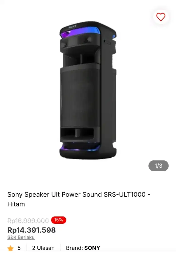 Sony Speaker Ult Power Sound SRS-ULT1000 - Hitam