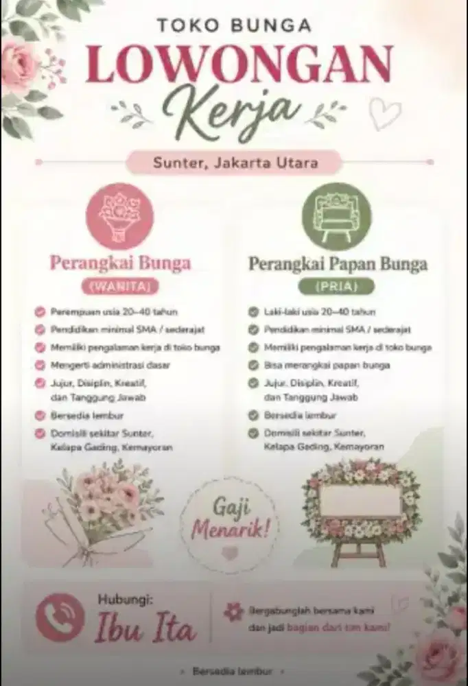LOWONGAN KERJA PERANGKAI BUNGA