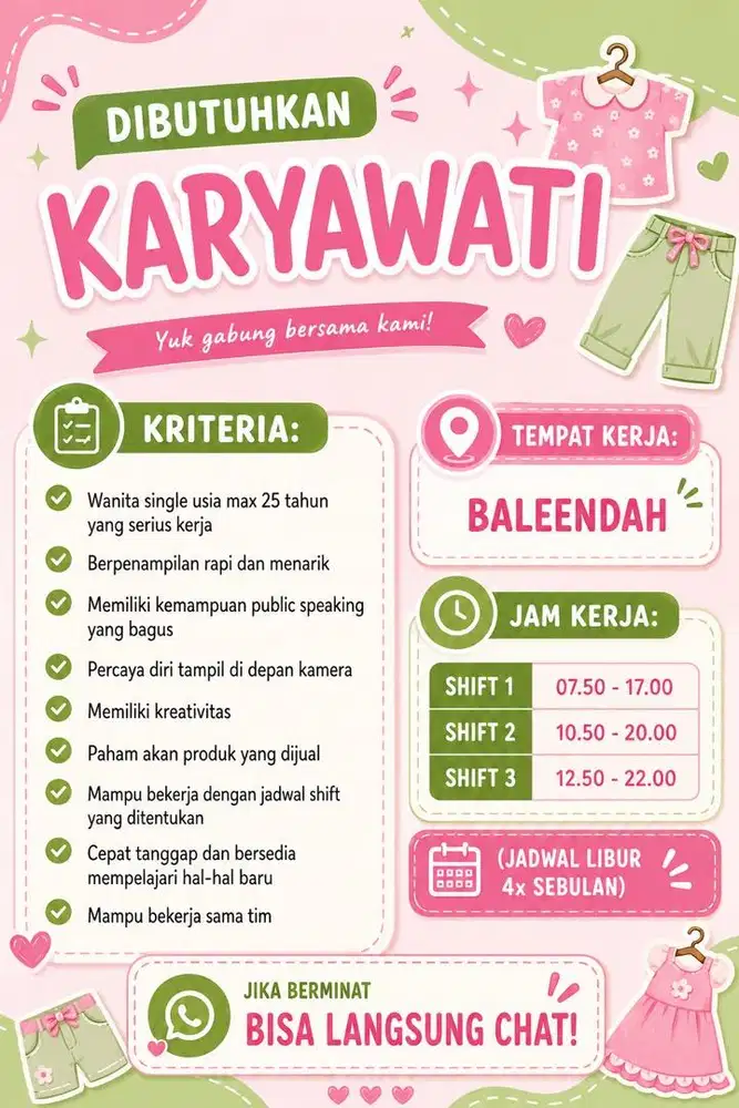 DIBUTUHKAN KARYAWATI ONLINESHOP