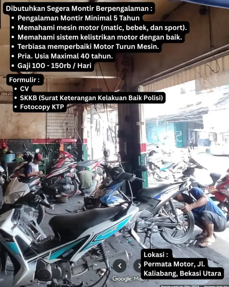 Montir Mekanik Motor Dibutuhkan segera