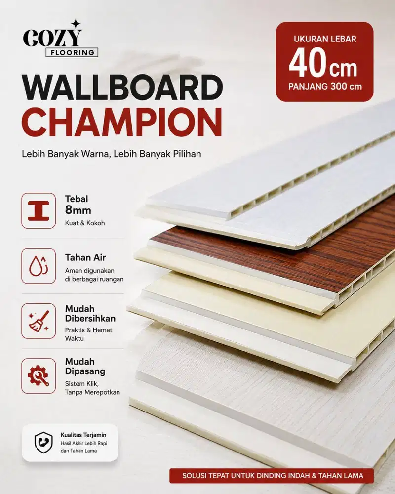 Wallboard Lebar 40cm Champion / Wallboard Klik PVC / Wood panel