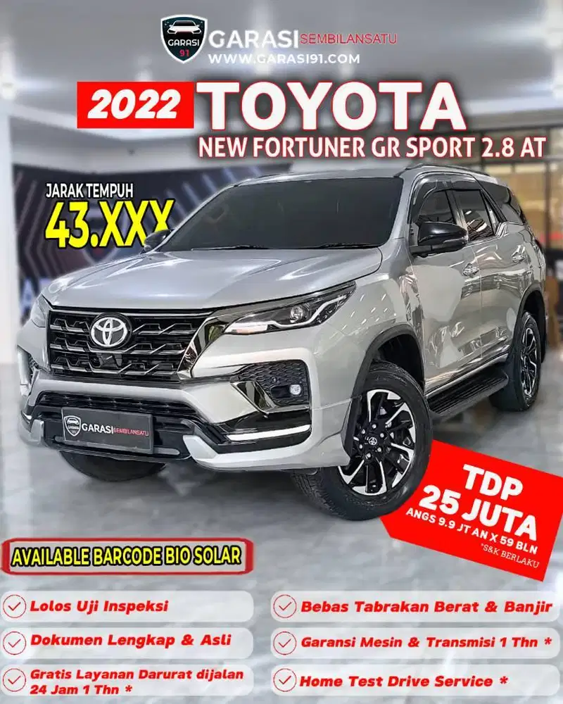 ‼️TDP 25 JT Toyota New Fortuner GR sport 2.8 AT 2022 mulus