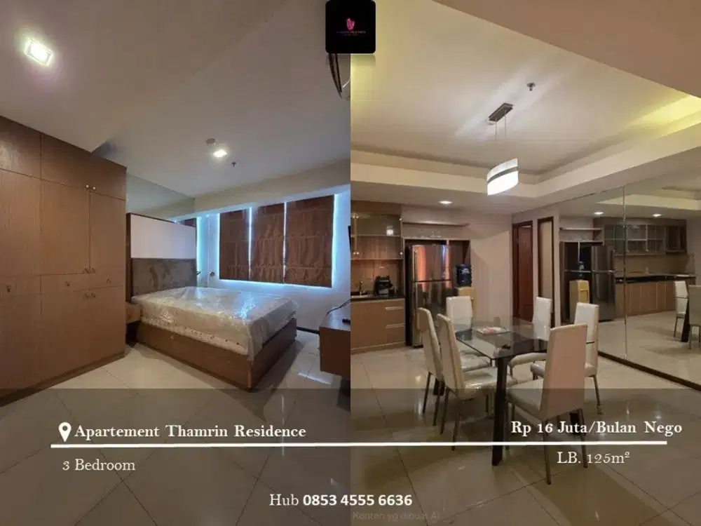 Disewakan Apartement Thamrin Residence Condo House Low Floor 3BR Full Furnished