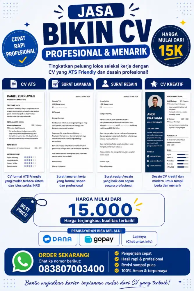 JASA BIKIN CV ATS,KREATIF DAN URAT LAMARAN DLL