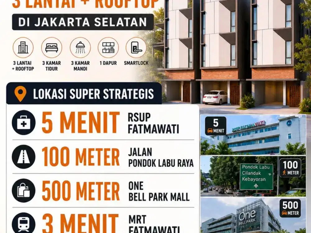 DI JUAL RUMAH 3 LANTAI + ROOFTOP PONDOK LABU – JAKARTA SELATAN