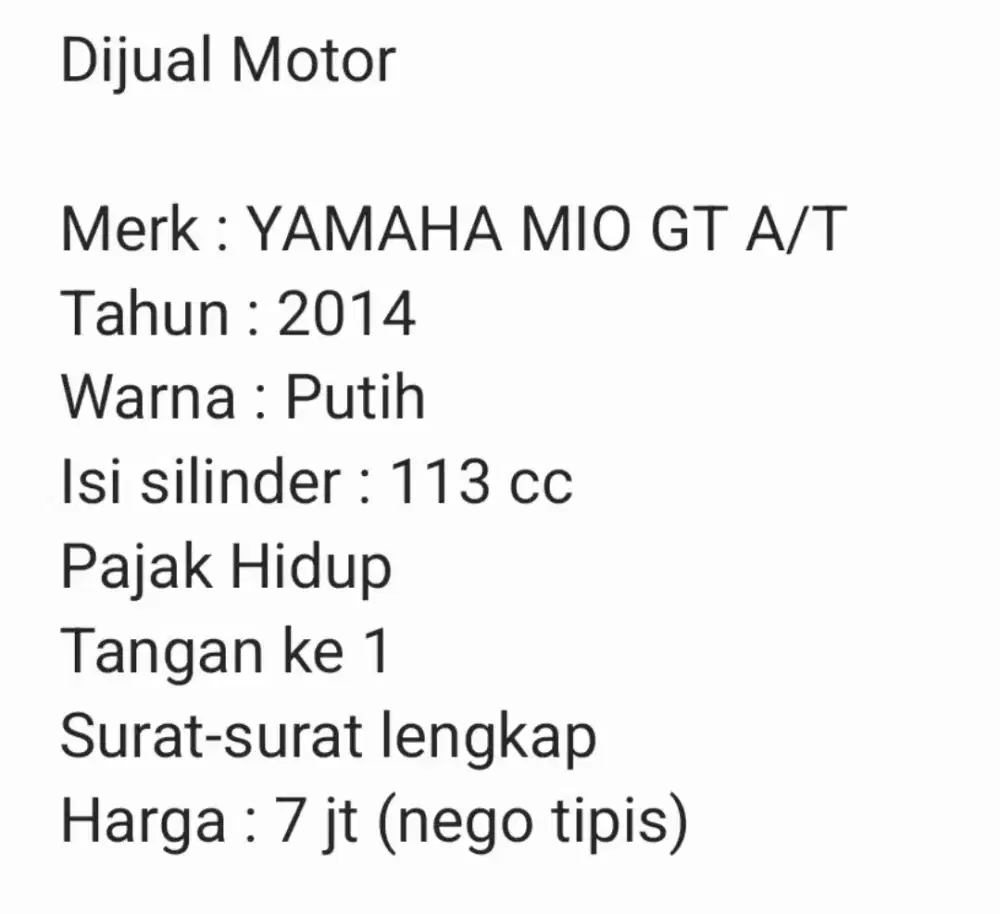 Motor Yamaha Mio tahun 2014
