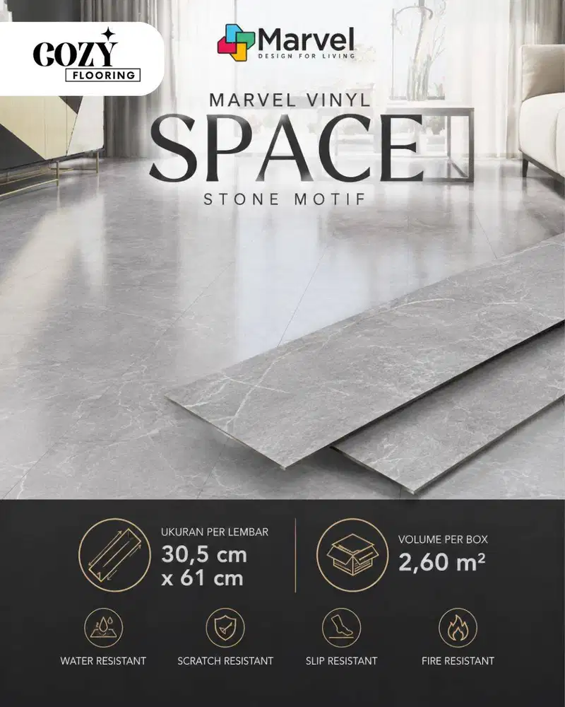 Vinyl Marvel Space motif Stone tebal 3mm / Vinyl Tile Stone series / M