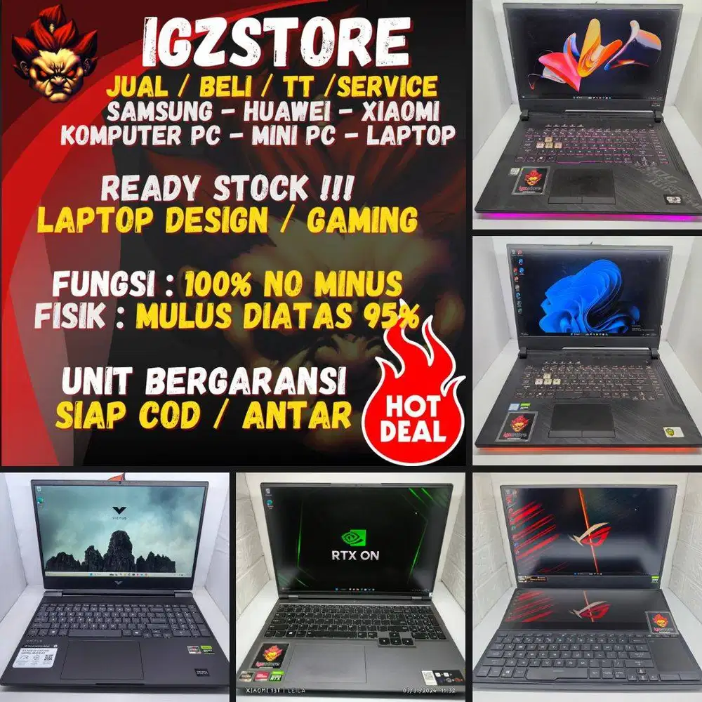 SIAP COD : LAPTOP GAMING / LAPTOP DESIGN  GTX/RTX Asus Acer Lenovo HP