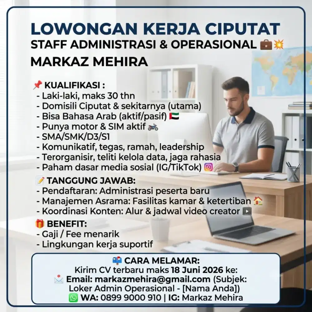 Dibutuhkan staf administrasi dan operasional
