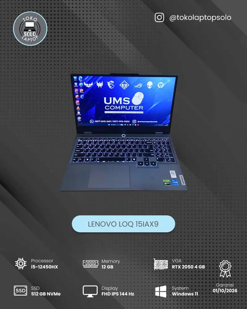 LENOVO LOQ 15IAX9 Core i5-12450HX RAM 12GB SSD 512GB RTX 2050 4GB