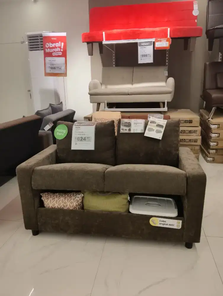 Tadeo Sofa Dengan Penyimpanan Fabric 2 Seater - Coklat