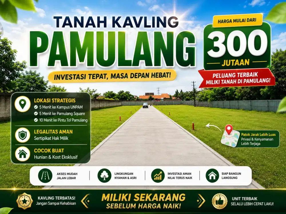 Tanah Kavling Murah Dekat Pintu Tol Pamulang, Terima SHM per Unit