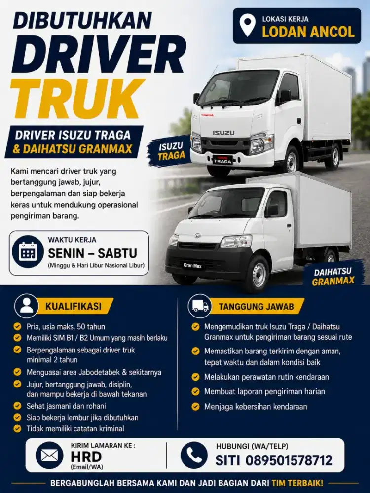 Lowongan SUPIR  – Jakarta Utara (Ancol)