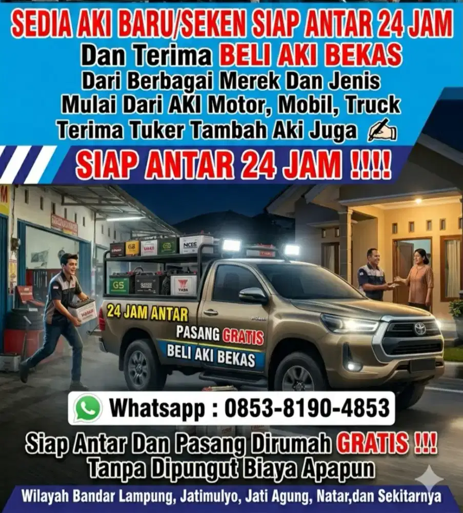 AKI MOBIL BARU/SEKEN SIAP ANTAR 24 JAM GRATIS