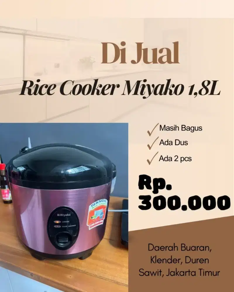 Jual Rice Cooker Miyako 1,8 L