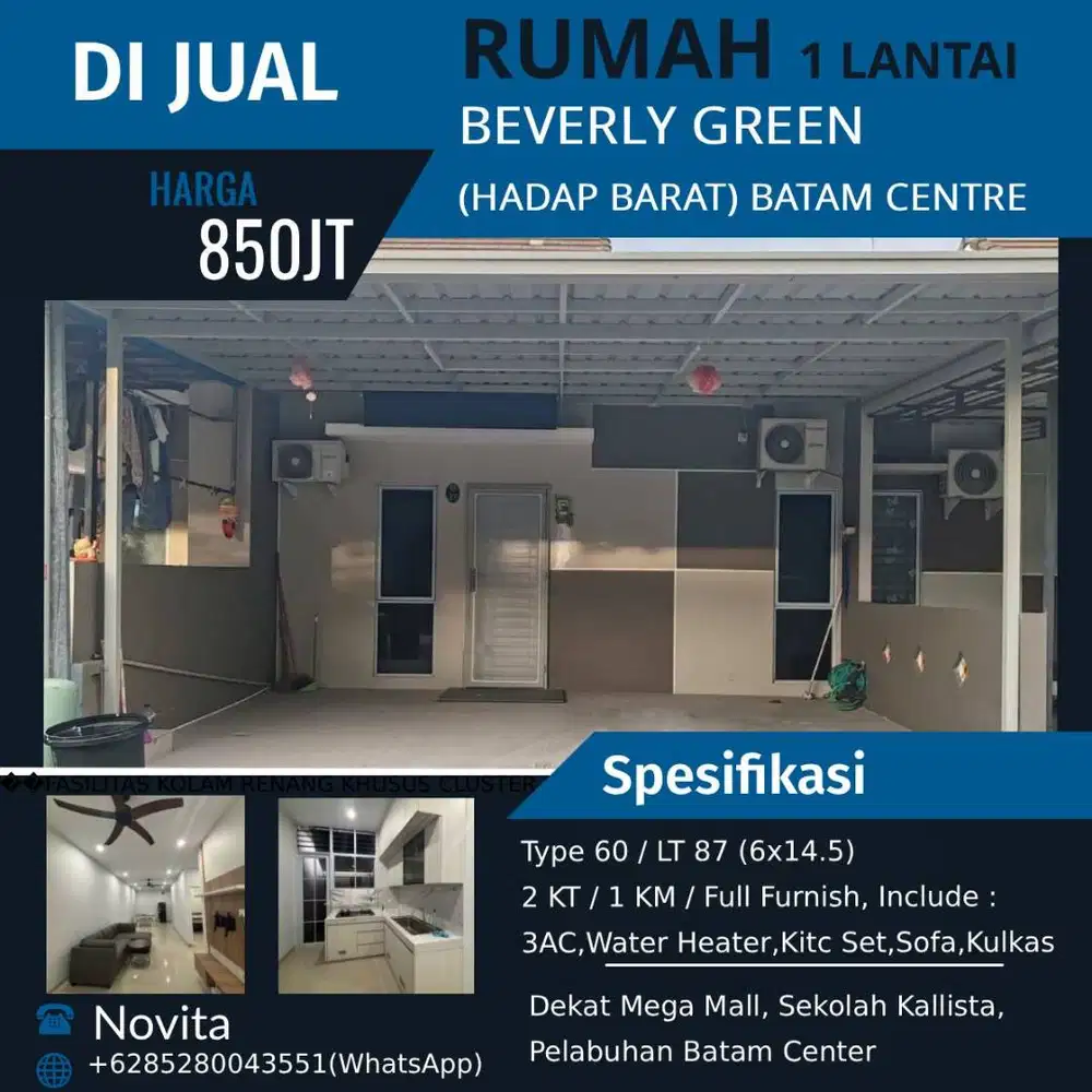 Rumah 1 Lantai Siap Huni BEVERLY GREEN (Hadap Barat) Batam Centre